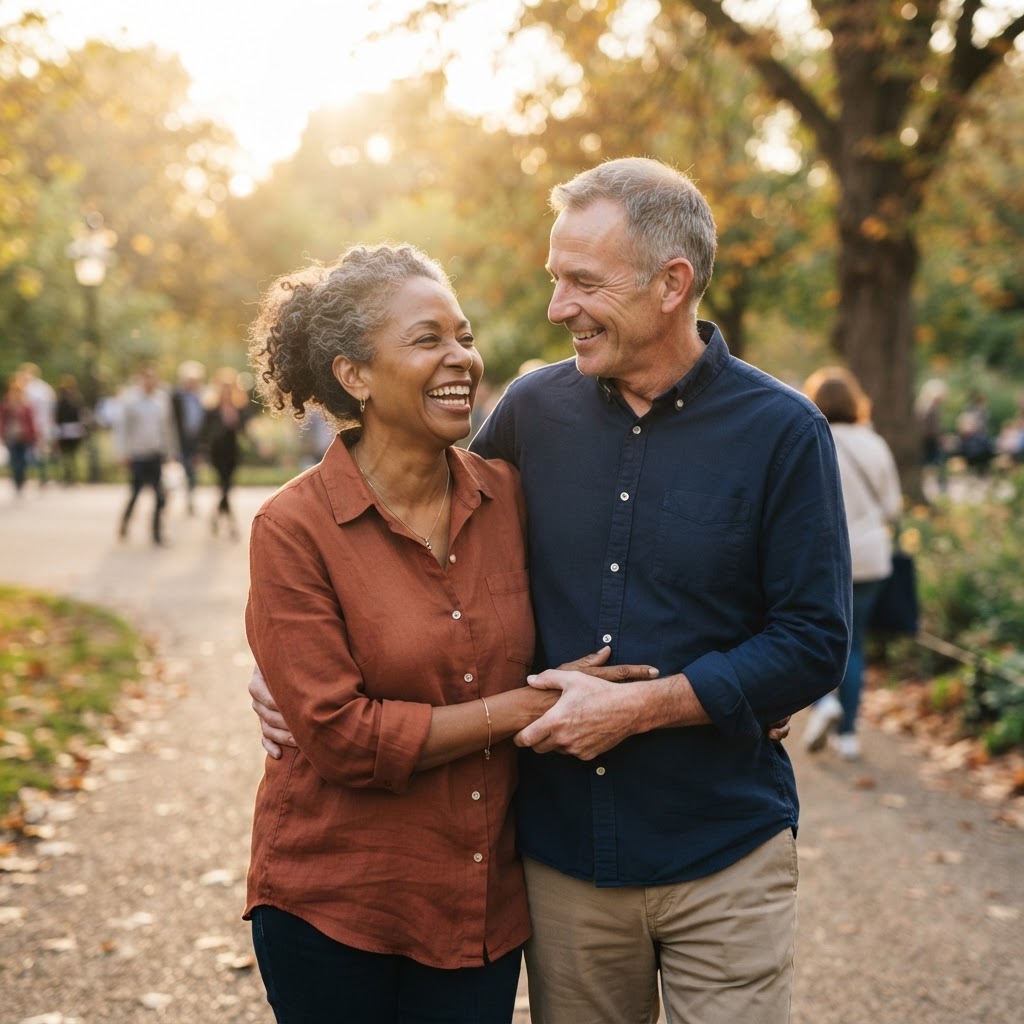 Happy mixed-racial couple in their 50s